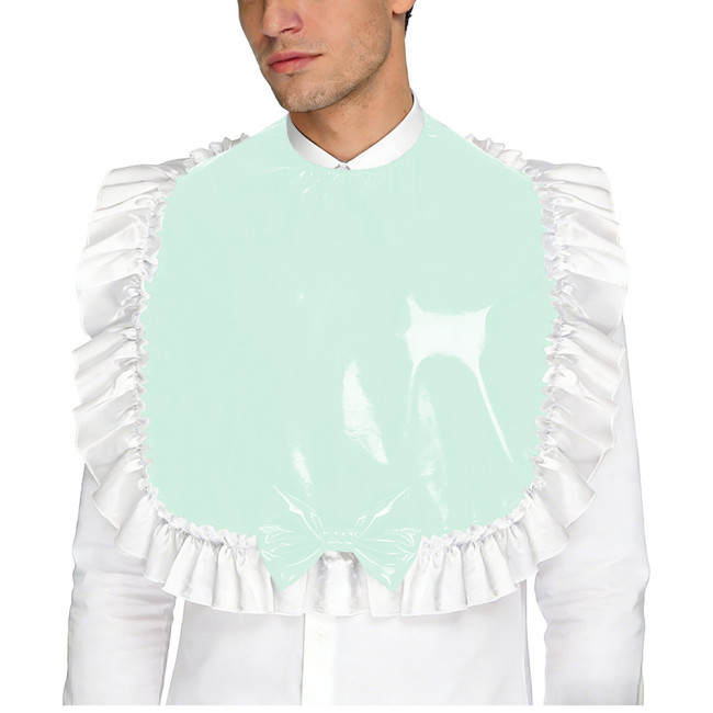 Unisex Wetlook PVC Adult Bib Fetish Fashion Ruffle Trim Bowknot Decor Shiny Vinyl Sissy Cosplay Apron Party Maid Crossdresser