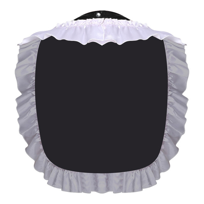Unisex Wetlook PVC Adult Bib Fetish Fashion Ruffle Trim Bowknot Decor Shiny Vinyl Sissy Cosplay Apron Party Maid Crossdresser