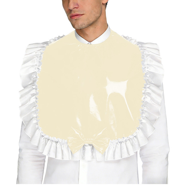 Unisex Wetlook PVC Adult Bib Fetish Fashion Ruffle Trim Bowknot Decor Shiny Vinyl Sissy Cosplay Apron Party Maid Crossdresser