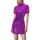 Plus Size Sexy Mini Tight Dress Glossy PVC Short Sleeve Street Style Bodycon Dresses Women's Casual Fashion Slim Fit Dress 8XL