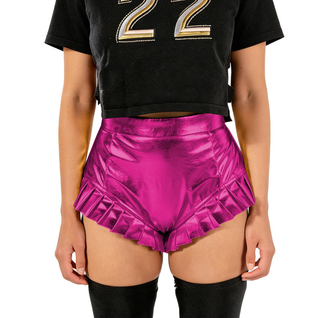 Gothic Shiny Metallic Ruched Sexy Shorts Womens Pole Dancing High Waist Skinny Bottoms Spicy Girl Hot Pants Night Party Clubwear