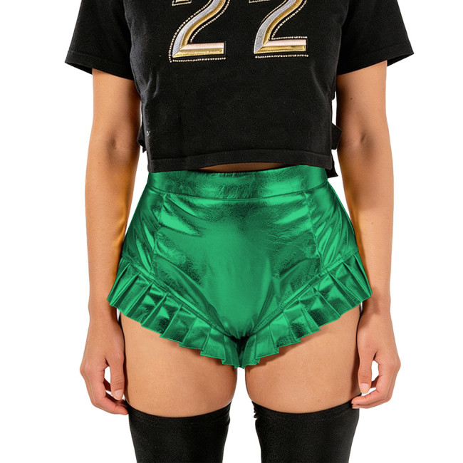Gothic Shiny Metallic Ruched Sexy Shorts Womens Pole Dancing High Waist Skinny Bottoms Spicy Girl Hot Pants Night Party Clubwear
