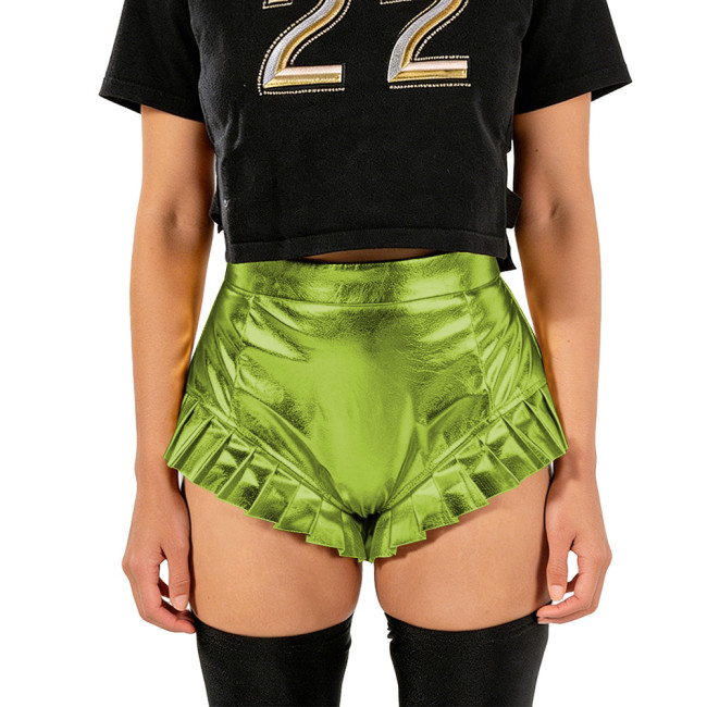 Gothic Shiny Metallic Ruched Sexy Shorts Womens Pole Dancing High Waist Skinny Bottoms Spicy Girl Hot Pants Night Party Clubwear