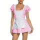 Glossy Party Cosplay Maid Fancy Dress Puff Short Sleeve PVC Shiy A-line Mini Dress Outfit Sissy Maid Outfit Anime Sexy Uniform