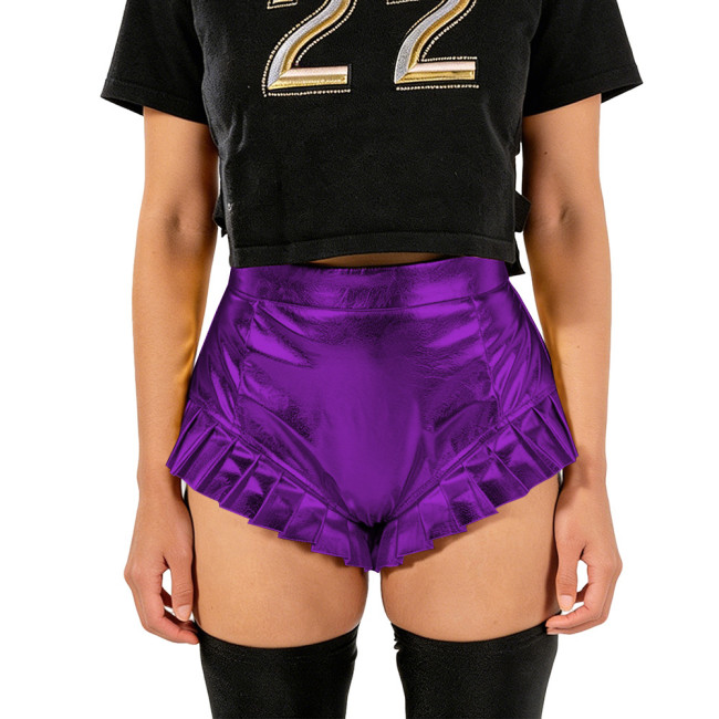 Gothic Shiny Metallic Ruched Sexy Shorts Womens Pole Dancing High Waist Skinny Bottoms Spicy Girl Hot Pants Night Party Clubwear