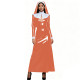 Womens Theme Party Nun Dress Outfits Glossy PVC Long Sleeve Maxi Dress with White Collar & Headscarf Halloween Cosplay Costume