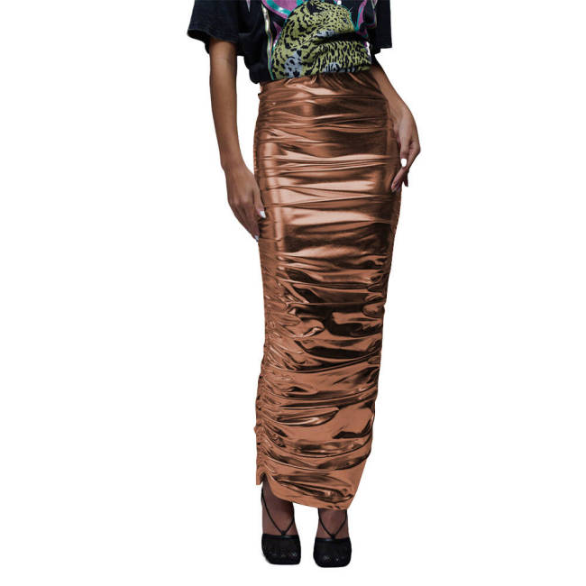 Nightclub Sexy Folds Long Pencil Skirts Sexy Laides Slim Fit Ankle-length Skirts for Rave Party Costume High Waist Chic Skirts