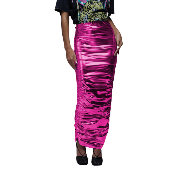 Nightclub Sexy Folds Long Pencil Skirts Sexy Laides Slim Fit Ankle-length Skirts for Rave Party Costume High Waist Chic Skirts