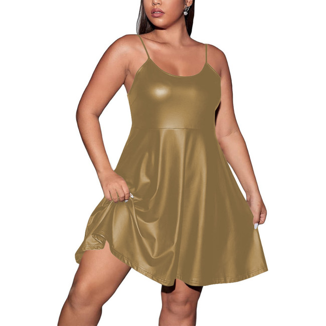 Womens Cosplay Matte PU Leather Nightclub Short Dress Tank Cocktail Prom Exotic A-Line Vestidos Fetish Mini Evening Party Dress