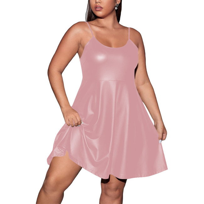 Womens Cosplay Matte PU Leather Nightclub Short Dress Tank Cocktail Prom Exotic A-Line Vestidos Fetish Mini Evening Party Dress