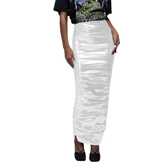 Nightclub Sexy Folds Long Pencil Skirts Sexy Laides Slim Fit Ankle-length Skirts for Rave Party Costume High Waist Chic Skirts