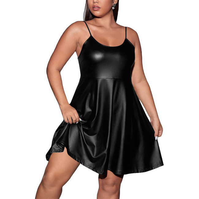Womens Cosplay Matte PU Leather Nightclub Short Dress Tank Cocktail Prom Exotic A-Line Vestidos Fetish Mini Evening Party Dress