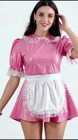Patent PVC Sweet Kawaii Maid Dress for Crossdresser Sissy Servant Cosplay Uniform A-line Pleated Mini Dress with Apron S-7XL