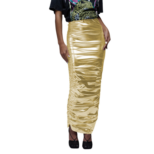 Nightclub Sexy Folds Long Pencil Skirts Sexy Laides Slim Fit Ankle-length Skirts for Rave Party Costume High Waist Chic Skirts