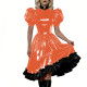 Puff Sleeves Gothic PVC Shiny Lolita Dresses High Waist Ruffled Hem Vintage Knee-length Dress Themed Party Cosplay Maid Outfits