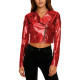 Adult Shiny Metallic Party Biker Jacket Asymmetrical Zipper Lapel Rave Festival Moto Coat Fashion Punk Streetwear Cosplay Top