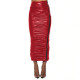 Plus Size Ruched Shiny Metallic Maxi Skirt Womens High Waist Fold Long Pencil Skirts Side Opening Zipper Bodycon Skirts Clubwear