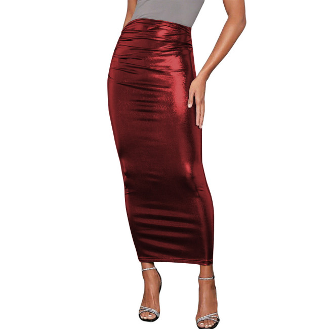 Plus Size Fashion Long Pencil Skirt Sexy Liquid Metallic Tight Midi Club Skirt Women Clothing Ladies Elegant Slim Fit Streetwear