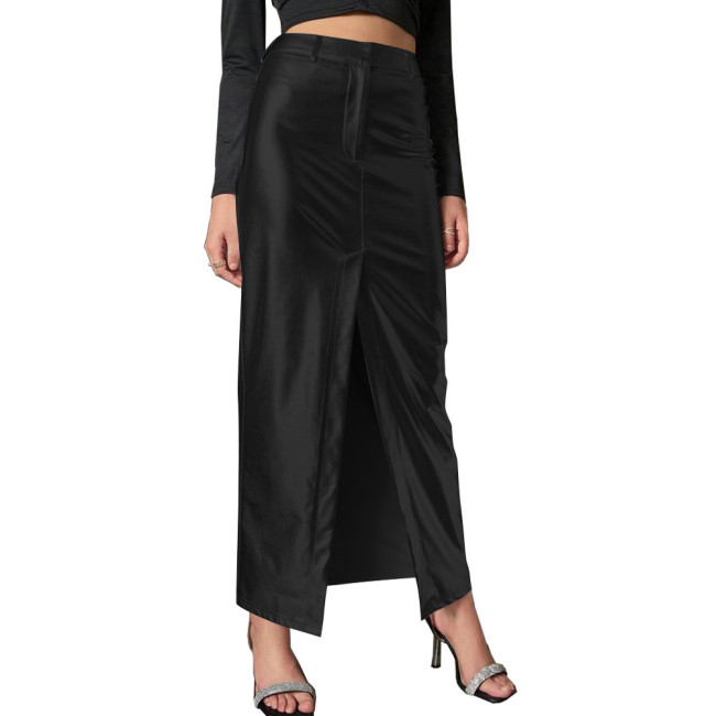 Plus Size Womens Long Pencil Skirts with High Spilt Shiny Metallic Package Hip Trendy Maxi Dresses Elegant Ladies Streetwear 8XL