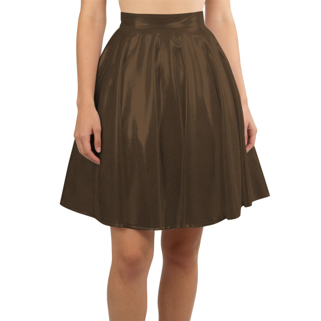Women Liquid Metallic Pleated Party Skirt Nightclub Gothic A-Line Cosplay Skirt Wetlook Sexy Flared Mini Skirt Vintage Clubwear