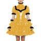 Shiny PVC Gothic Zipper Lolita Dress Puff Sleeve Ruffle Mini Dress with Fetish Gloves Knee-length Party Dress Cross-dressering