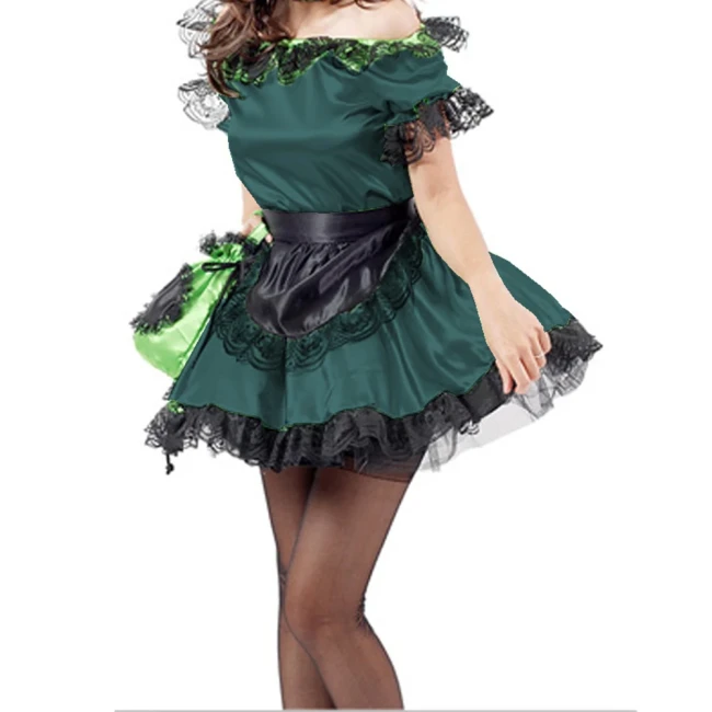 Lolita Black Lace Trim Maid Lolita Sets with Apron Boat Neck Short Sleeve Skintight Short Dress Carnival Halloween Costumes
