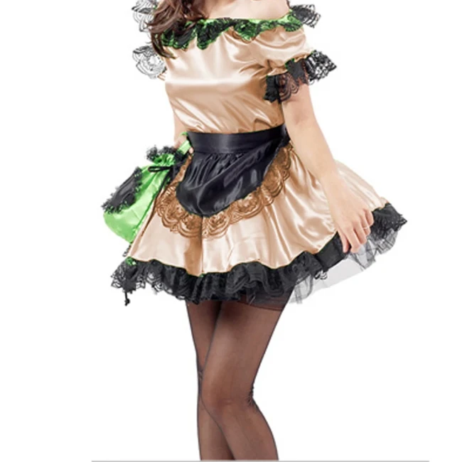 Lolita Black Lace Trim Maid Lolita Sets with Apron Boat Neck Short Sleeve Skintight Short Dress Carnival Halloween Costumes