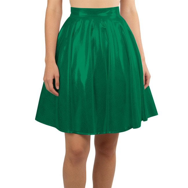 Women Liquid Metallic Pleated Party Skirt Nightclub Gothic A-Line Cosplay Skirt Wetlook Sexy Flared Mini Skirt Vintage Clubwear