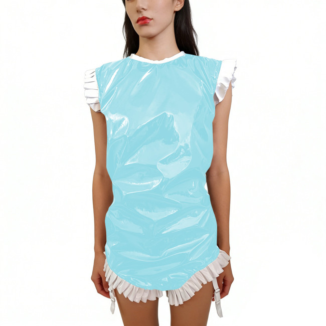 Shiny PVC Sleeveless Halloween Bodysuit Gothic Back Zipper Bodycon Rompers with Garter Straps Punk Party Clubwear Cosplay Outfit