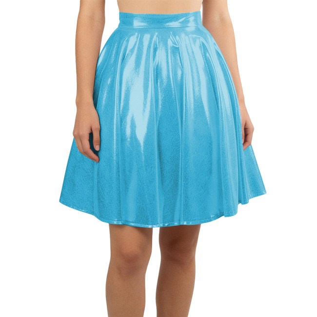 Women Liquid Metallic Pleated Party Skirt Nightclub Gothic A-Line Cosplay Skirt Wetlook Sexy Flared Mini Skirt Vintage Clubwear