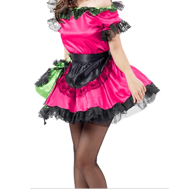 Lolita Black Lace Trim Maid Lolita Sets with Apron Boat Neck Short Sleeve Skintight Short Dress Carnival Halloween Costumes