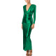 Elegant Metallic V-Neck Maxi Dress Bodycon Evening Gown with Back Slit Formal Ruched Waist Party Cocktail Dress Sexy Night Prom
