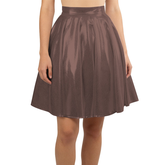 Women Liquid Metallic Pleated Party Skirt Nightclub Gothic A-Line Cosplay Skirt Wetlook Sexy Flared Mini Skirt Vintage Clubwear