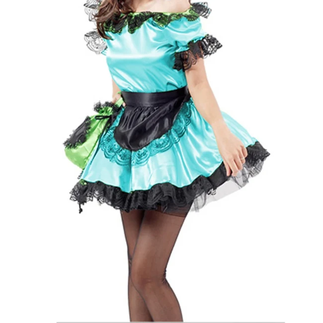 Lolita Black Lace Trim Maid Lolita Sets with Apron Boat Neck Short Sleeve Skintight Short Dress Carnival Halloween Costumes