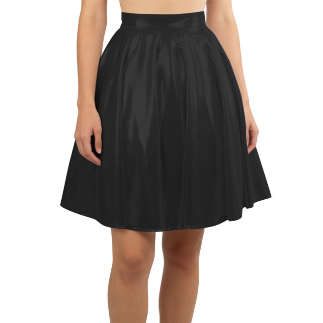 Women Liquid Metallic Pleated Party Skirt Nightclub Gothic A-Line Cosplay Skirt Wetlook Sexy Flared Mini Skirt Vintage Clubwear