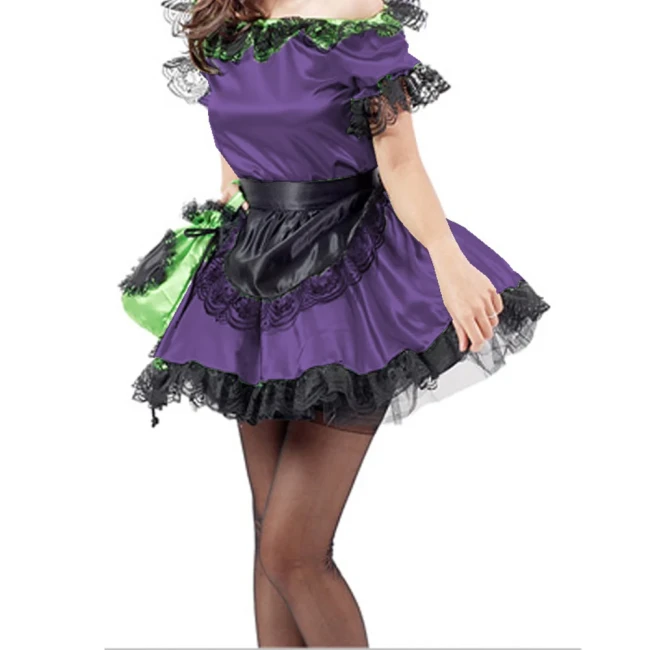 Lolita Black Lace Trim Maid Lolita Sets with Apron Boat Neck Short Sleeve Skintight Short Dress Carnival Halloween Costumes
