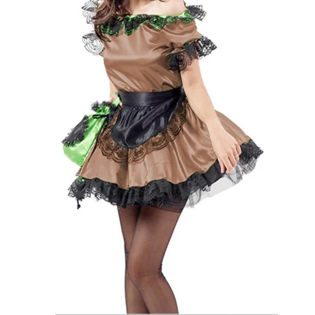 Lolita Black Lace Trim Maid Lolita Sets with Apron Boat Neck Short Sleeve Skintight Short Dress Carnival Halloween Costumes