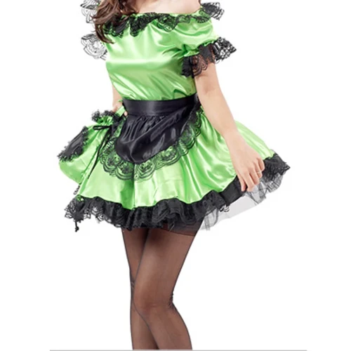 Lolita Black Lace Trim Maid Lolita Sets with Apron Boat Neck Short Sleeve Skintight Short Dress Carnival Halloween Costumes