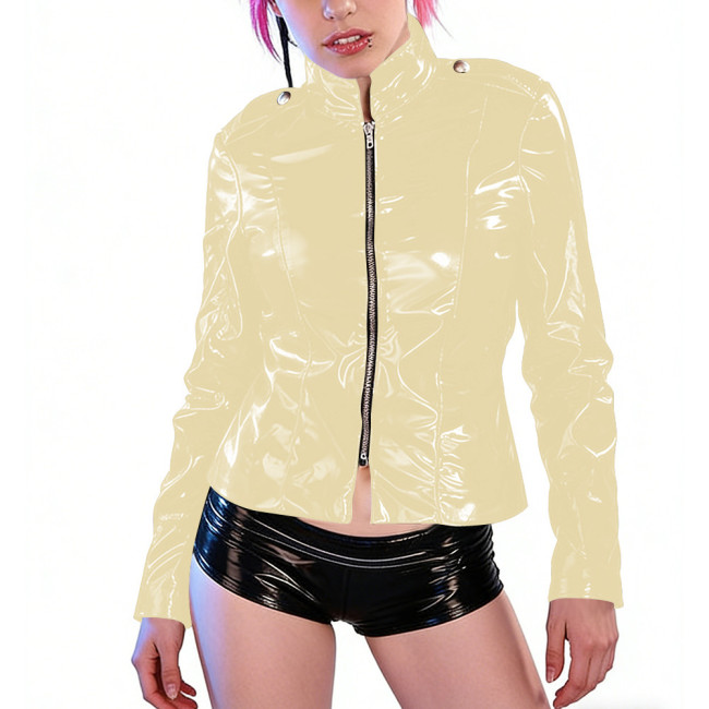 Shiny PVC Leather Cosplay Jacket Wetlook Y2K Zip Up Gothic Punk Crop Coat Clubwear Vintage Bodycon Vinyl Jacket Party Streetwear