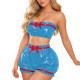 Club Shiny PVC Bandeau Bloomers Set Glossy Strapless Crop Top with High Waist Shorts Wet Look Lolita Cosplay Two Piece Outfit