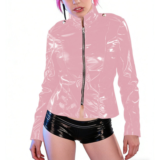 Shiny PVC Leather Cosplay Jacket Wetlook Y2K Zip Up Gothic Punk Crop Coat Clubwear Vintage Bodycon Vinyl Jacket Party Streetwear