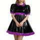Sweet Glossy Lockable Babydoll Dress Peter Pan Collar Puff Sleeve A-line Mini Dress with Back Bow Sissy PVC Shiny Lolita Dresses