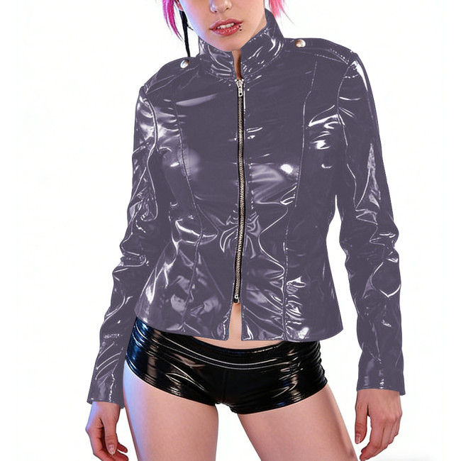 Shiny PVC Leather Cosplay Jacket Wetlook Y2K Zip Up Gothic Punk Crop Coat Clubwear Vintage Bodycon Vinyl Jacket Party Streetwear