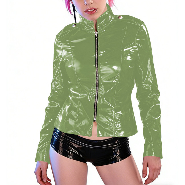 Shiny PVC Leather Cosplay Jacket Wetlook Y2K Zip Up Gothic Punk Crop Coat Clubwear Vintage Bodycon Vinyl Jacket Party Streetwear