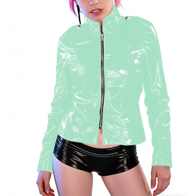 Shiny PVC Leather Cosplay Jacket Wetlook Y2K Zip Up Gothic Punk Crop Coat Clubwear Vintage Bodycon Vinyl Jacket Party Streetwear