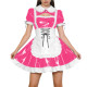 Halloween Party PVC Shiny Maid Costume Dress Sissy Preppy Style Puff Sleeve Mini Dress with Lace-Up Apron Lolita Cosplay Outfit