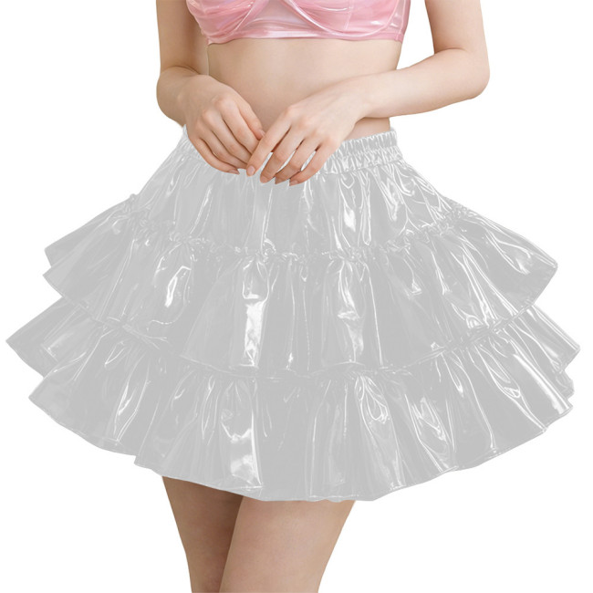 Erotic PVC Tiered Ruffle Party Mini Skirt Shiny Sexy High Waist Streetwear Ladies Elegant Layered Flared Skirt Cosplay Clubwear