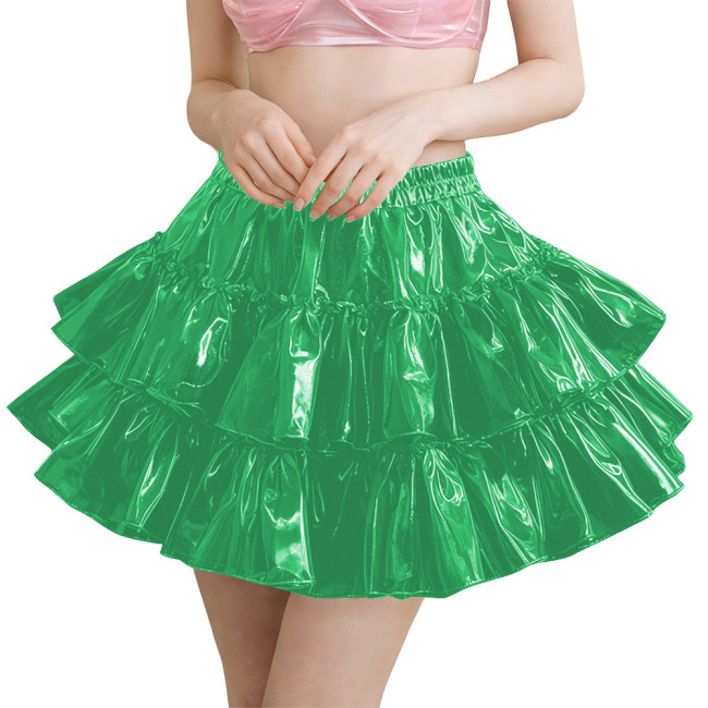 Erotic PVC Tiered Ruffle Party Mini Skirt Shiny Sexy High Waist Streetwear Ladies Elegant Layered Flared Skirt Cosplay Clubwear