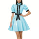 Halloween Women Shiny PVC Vinyl Puff Sleeve Party Dress Gothic A-Line Mini Dress Sexy Ruffle Trim Lolita Night Cosplay Costumes
