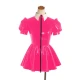 Sexy PVC Leather Slim A-line Dress Shiny Puff Short Sleeved Nightclub Mini Club Dresses Faux Latex Dress Women's Dance Clubwear